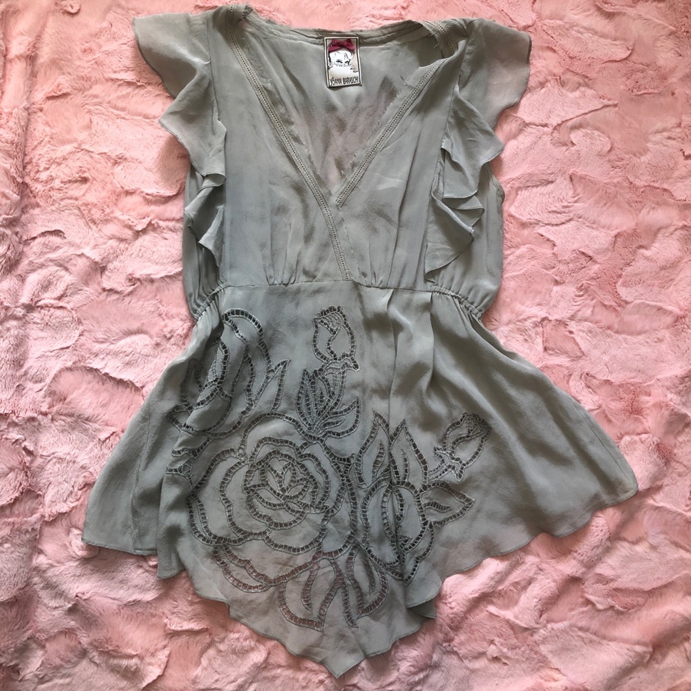 Sage green silk Yoana Baraschi flutter top